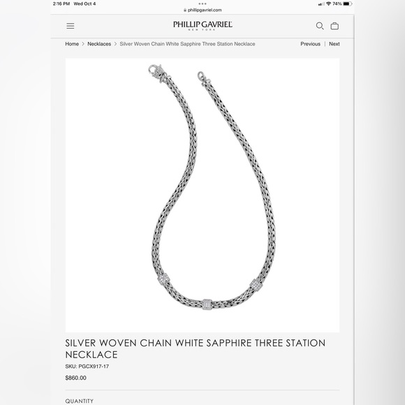Phillip Gavriel Silver woven white sapphire three station necklace. 17 inches - Picture 2 of 5
